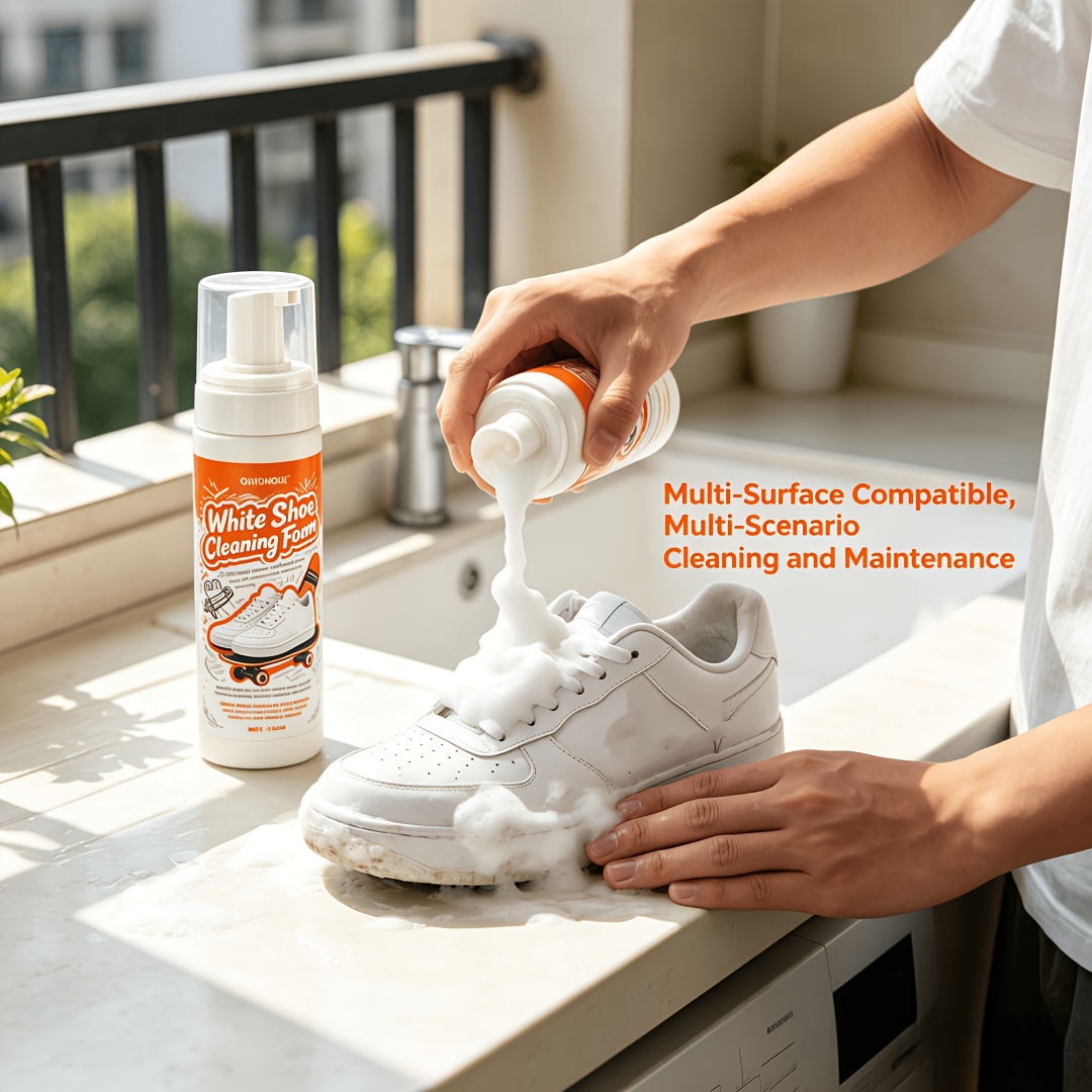 Sneakers Care - 携帯用ノンリンスホワイトシューズクリーナーフォーム、スニーカー、革靴、時計、ジュエリー用多用途ケア、手動ポンプディスペンサー